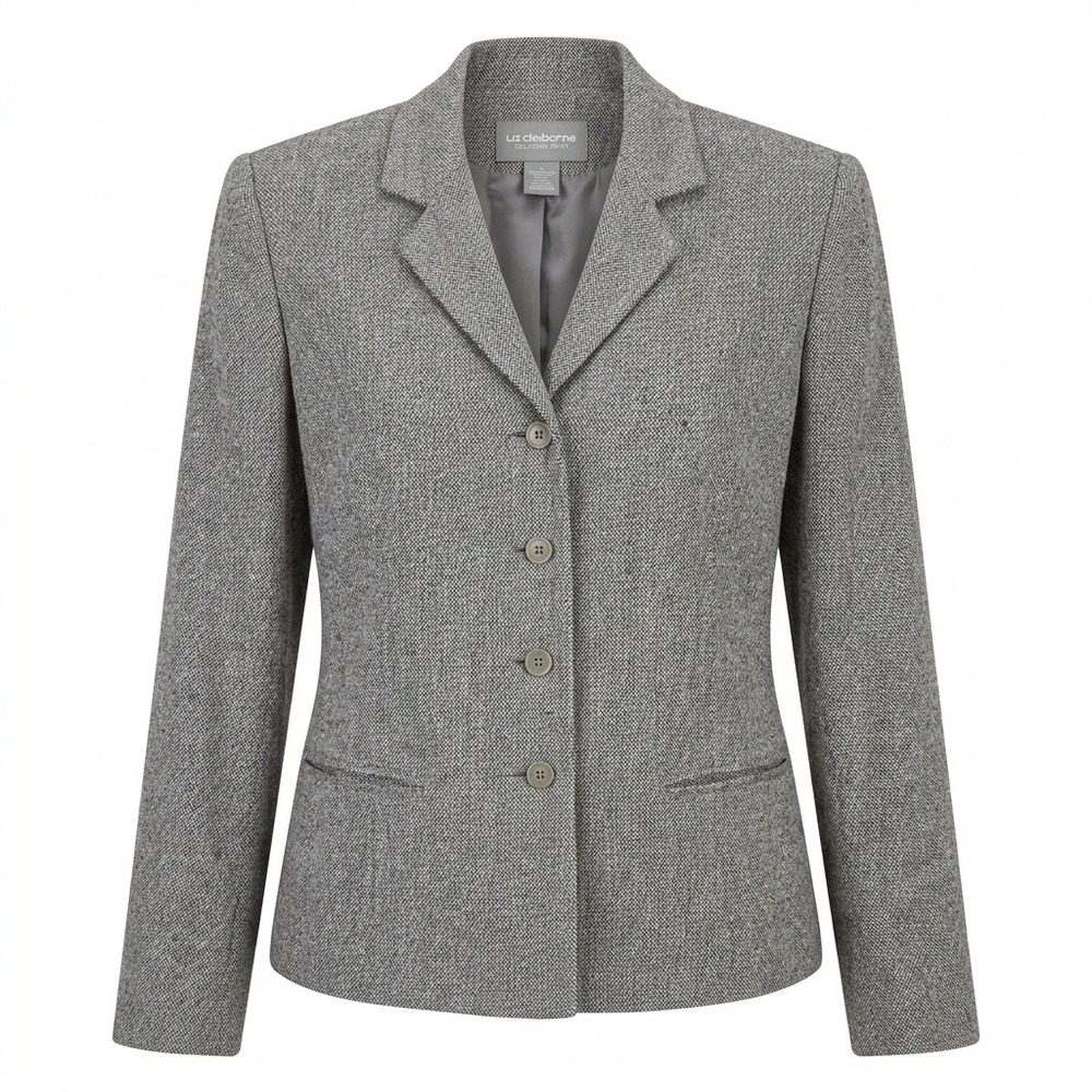 Dark Academia Tweed Wool Blazer Womens Size 8 Petite Office Siren Herringbone